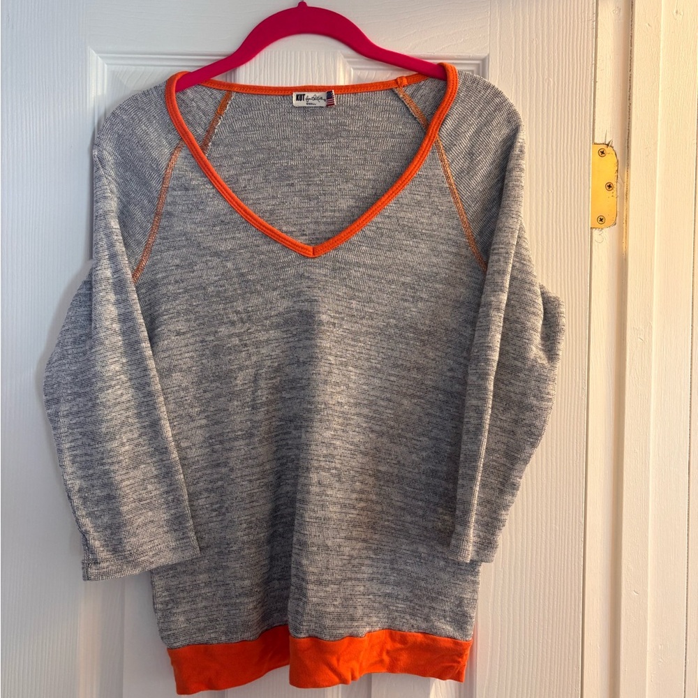 Kut from the Kloth Gray and Orange V-Neck Sweater
